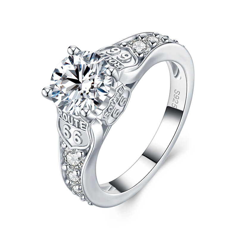 Route 66 Inspired Moissanite Sidestones Accents Engagement Ring