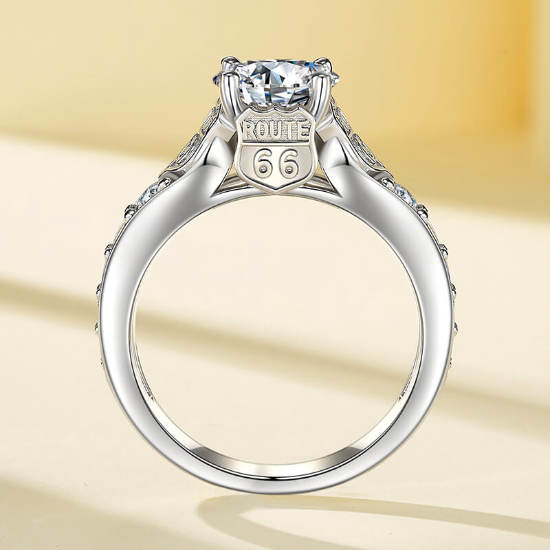 Route 66 Inspired Moissanite Sidestones Accents Engagement Ring