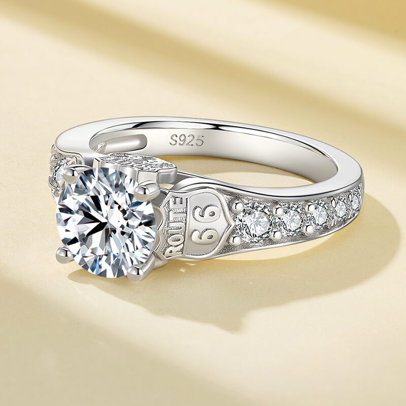 Route 66 Inspired Moissanite Sidestones Accents Engagement Ring