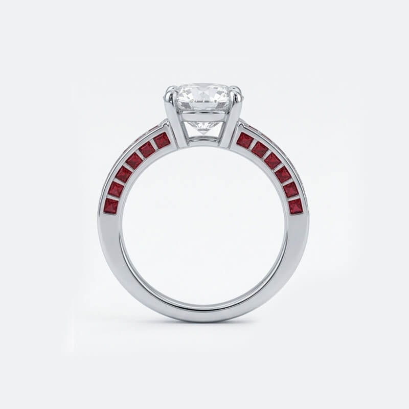 Ruby Brick Pattern Moissanite Wide Band Engagement Ring