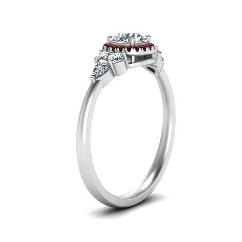 Ruby Halo Moissanite Cluster Side Stone Engagement Ring
