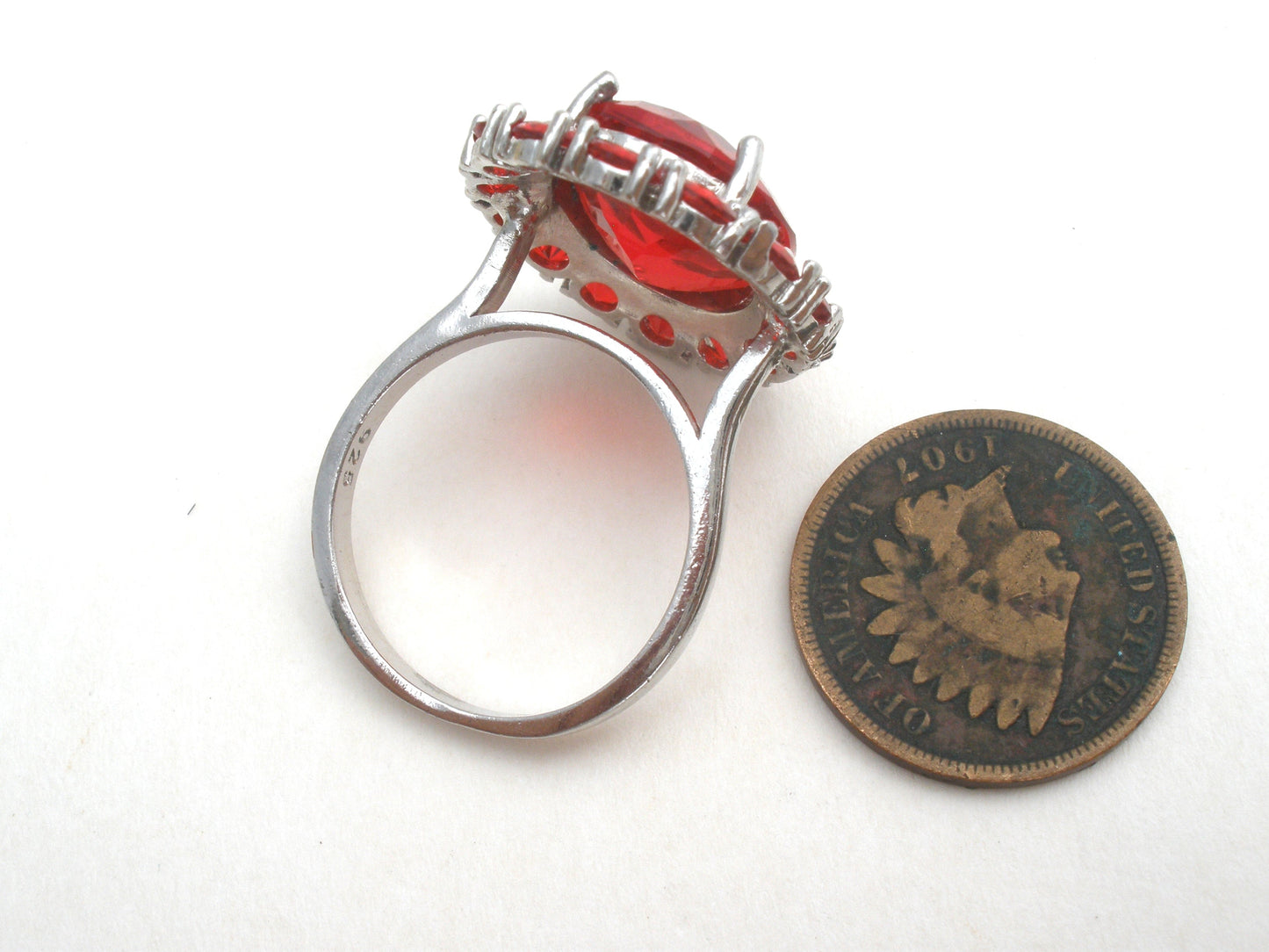 Ruby Red Cubic Zirconia Sterling Ring Size 7