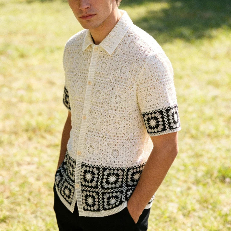 Geometric Openwork Knit Shirt