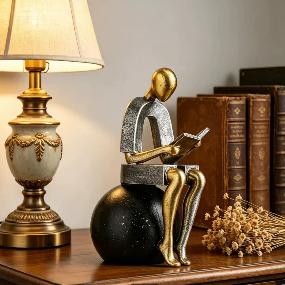 Abstract Seated Figure Resin Sculpture