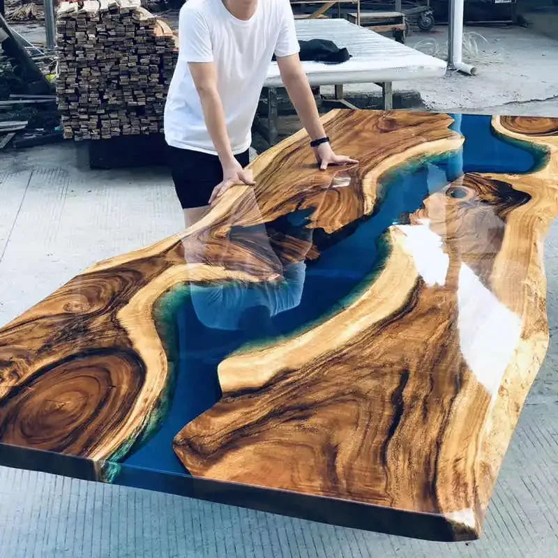 Live-Edge Walnut Epoxy River Dining Table