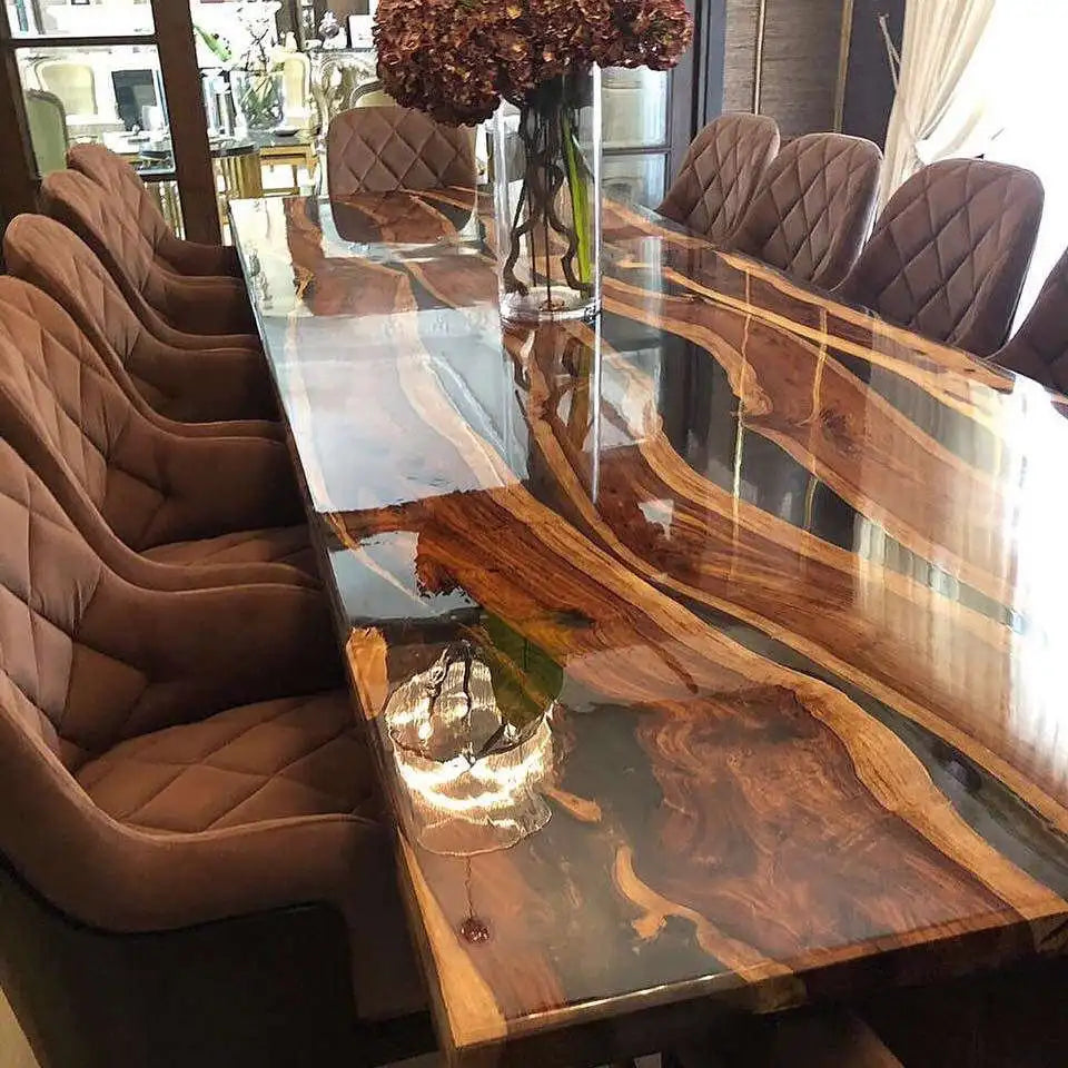 Live-Edge Walnut Epoxy River Dining Table