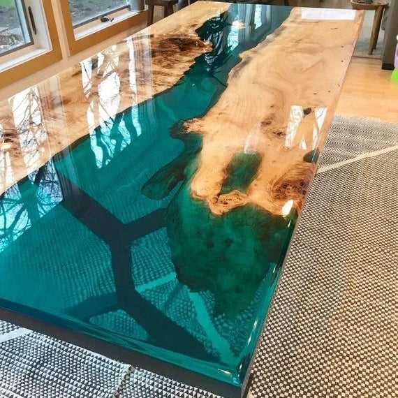 Live-Edge Walnut Epoxy River Dining Table