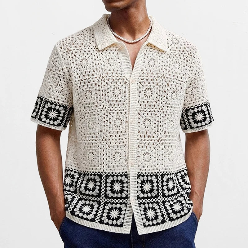 Geometric Openwork Knit Shirt