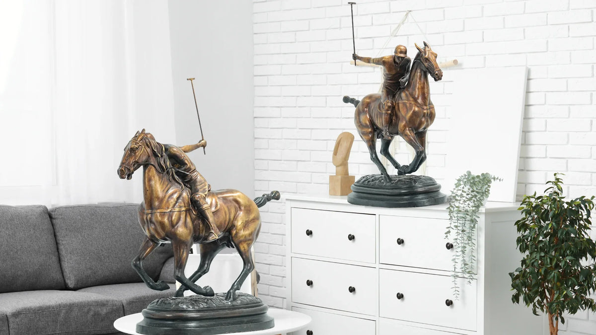 Bronze Polo Player on Horseback Sculpture