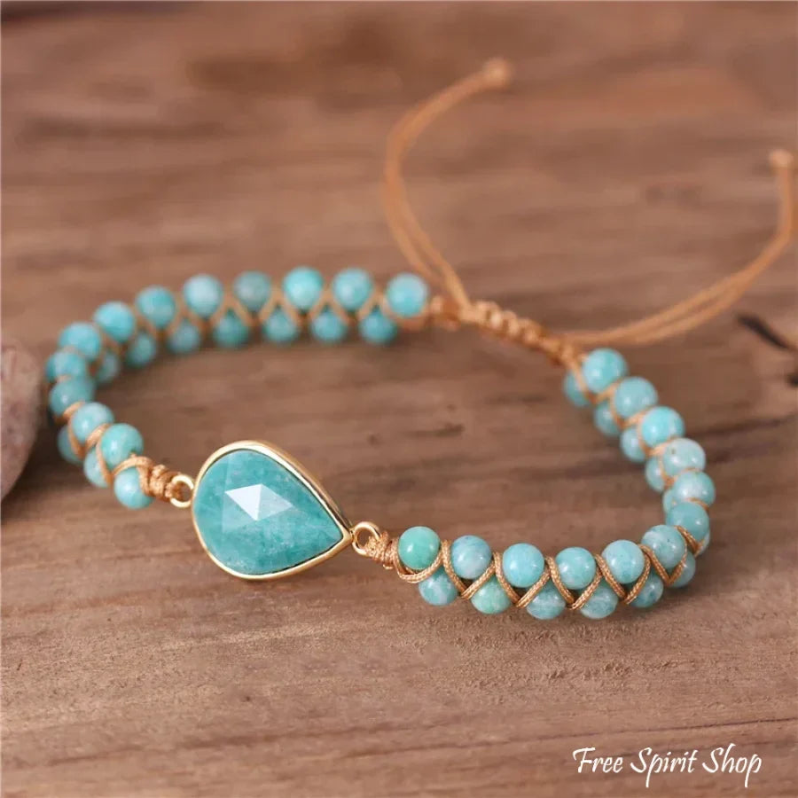 Natural Amazonite Teardrop Adjustable Bead Bracelet