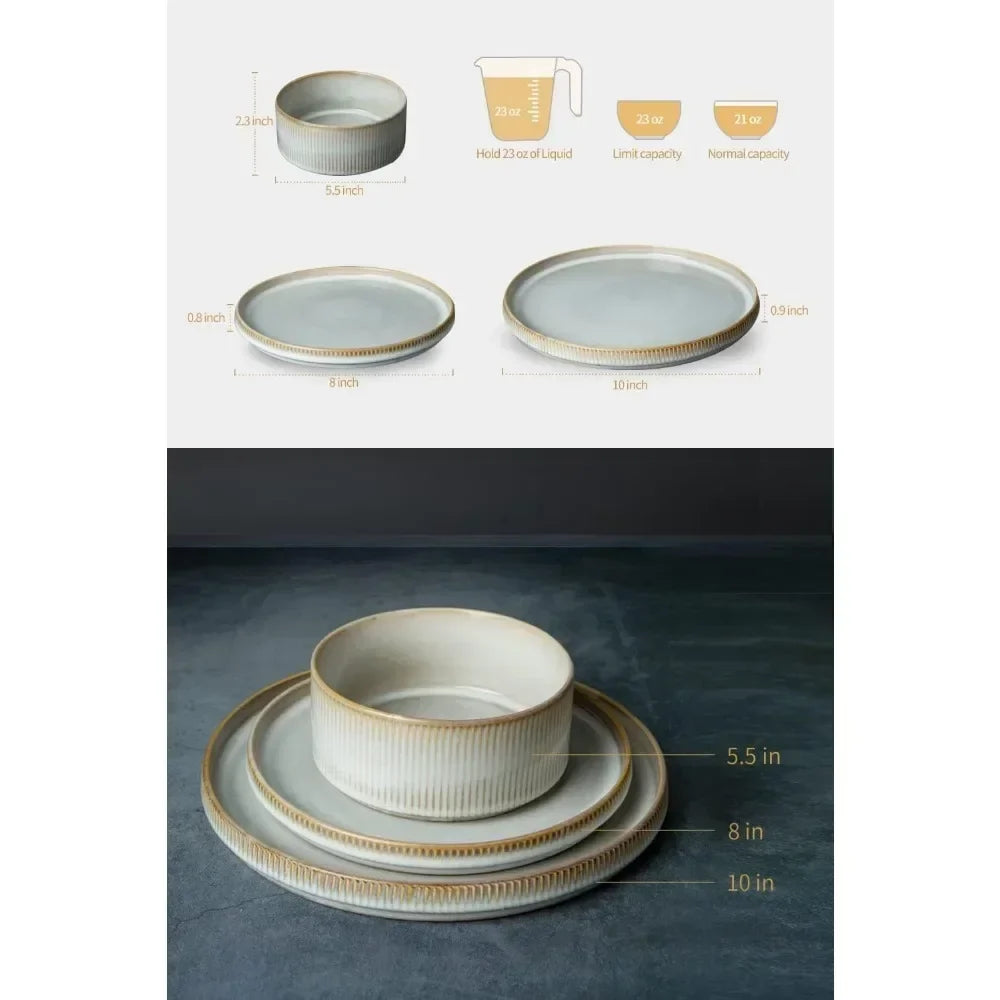Ribbed Stoneware Dinnerware Set for Four