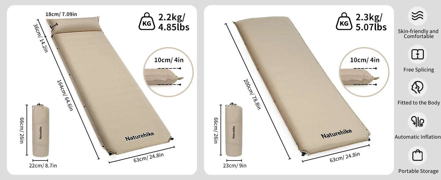 Naturehike Automatic Inflatable Cushion Portable Lightweight Self-Inflating Air Mattress Thickened 10cm Camping Tent Bed Outdoor Hiking Sleeping Bag