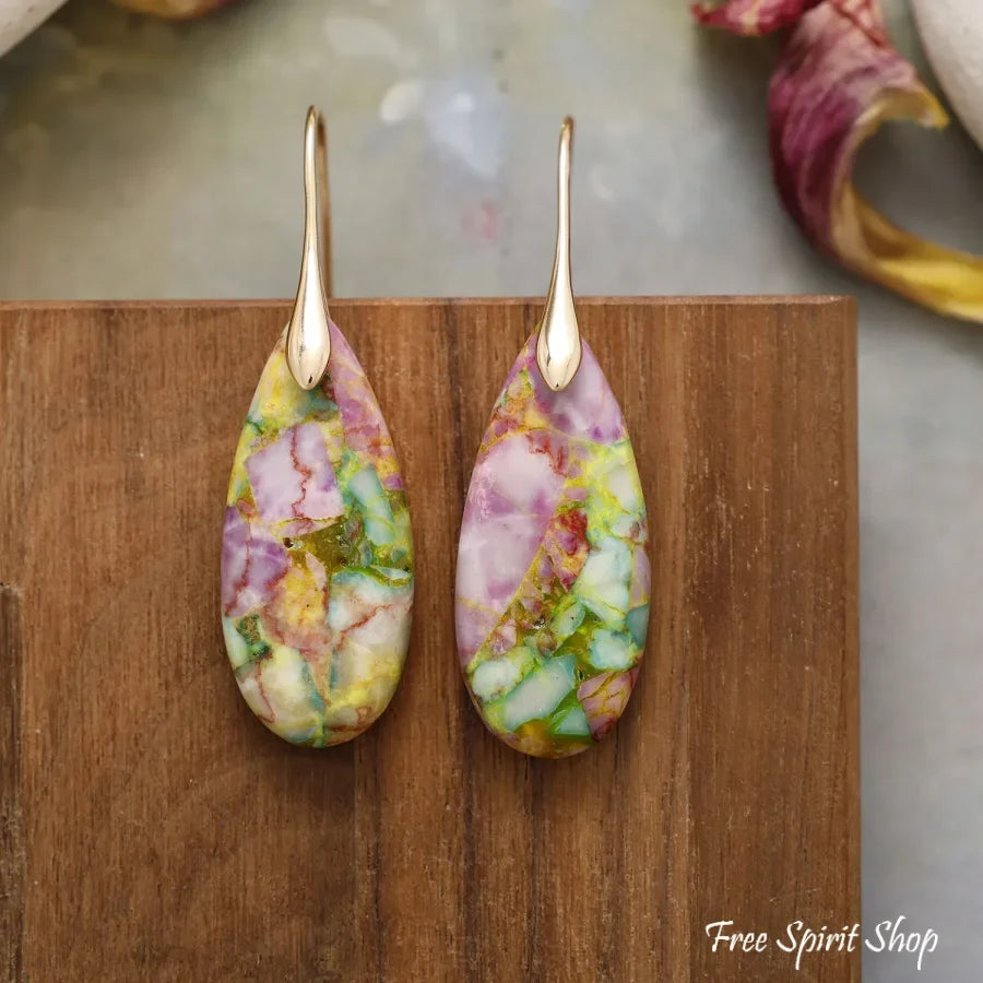 Spring Imperial Jasper Teardrop Earrings