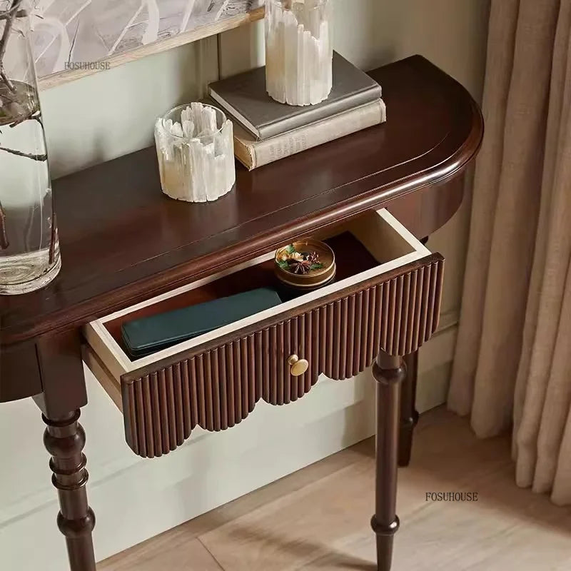 Semicircular Solid Wood Entryway Console Table