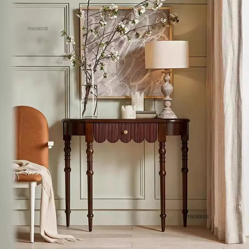 Semicircular Solid Wood Entryway Console Table
