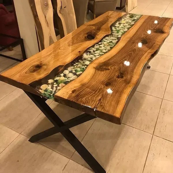 Live-Edge Walnut Epoxy River Dining Table