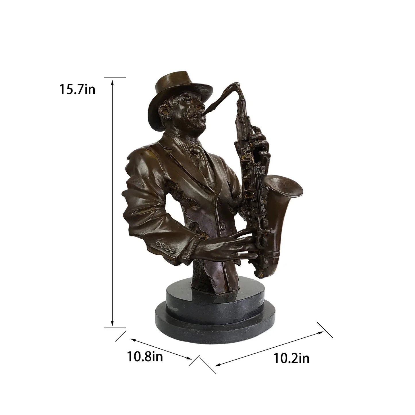 Jazz Saxophonist Bronze Bust Sculpture