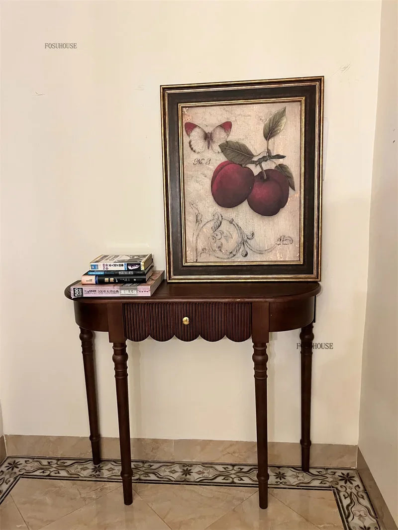 Semicircular Solid Wood Entryway Console Table