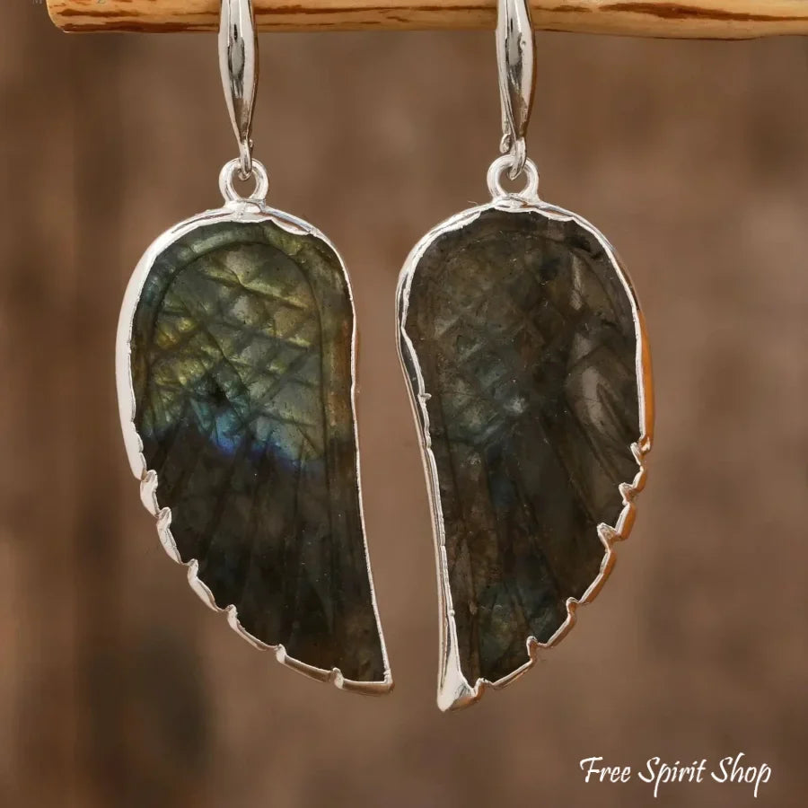 Natural Labradorite Angel Wings Earrings