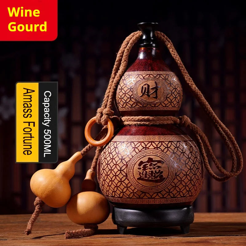 Hand-Carved Natural Gourd Wine Flask