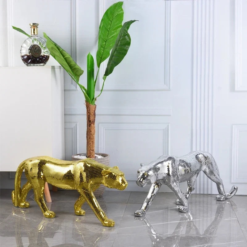 Mirror-Tile Leopard Sculpture