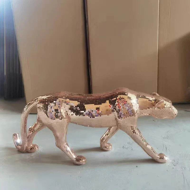 Mirror-Tile Leopard Sculpture