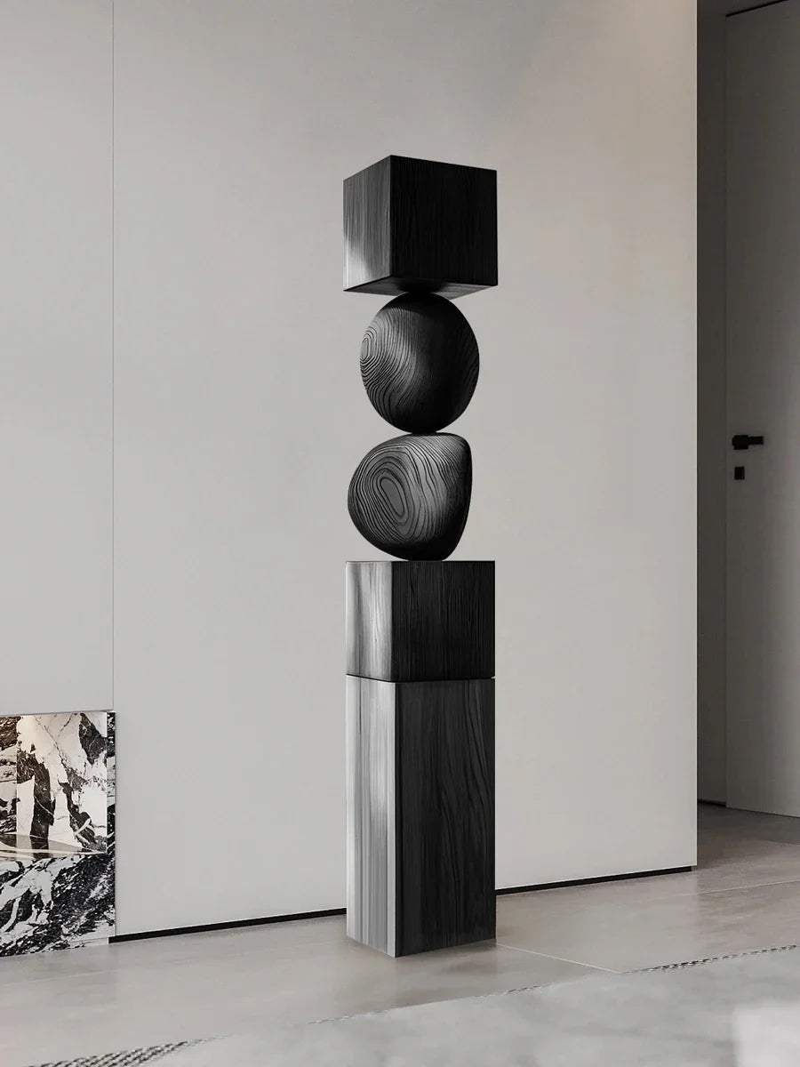 Stacked Geometric Wood Floor Sculpture