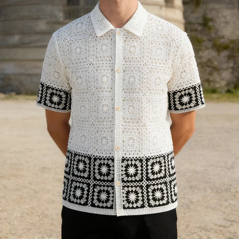 Geometric Openwork Knit Shirt
