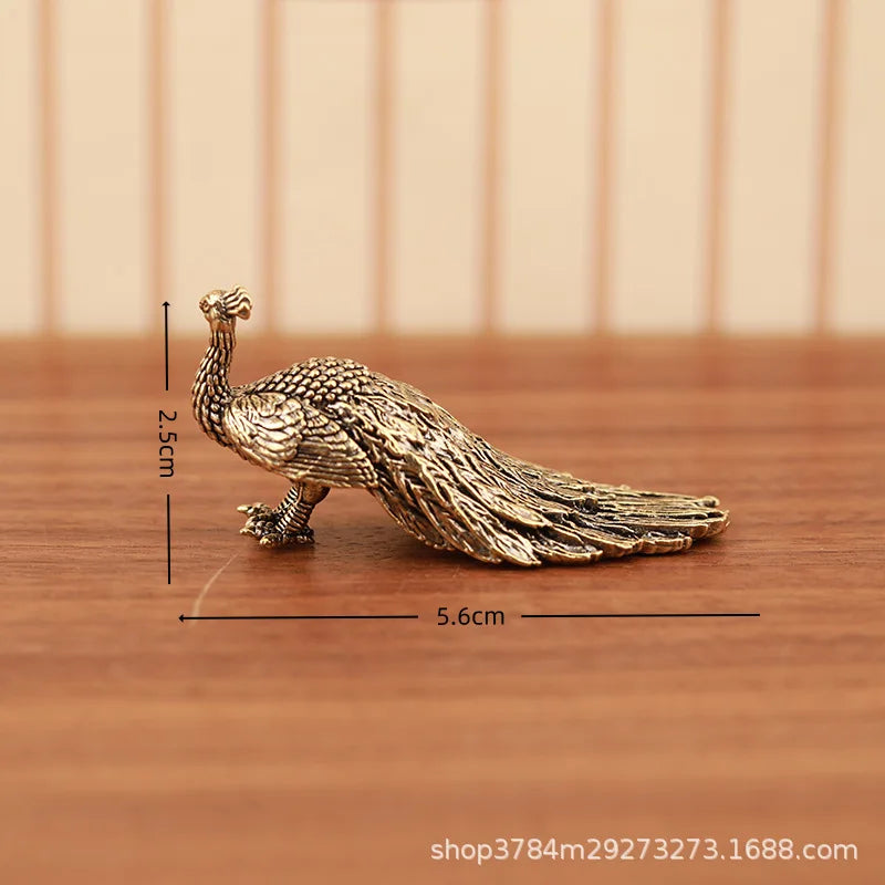 Miniature Brass Peacock Sculpture