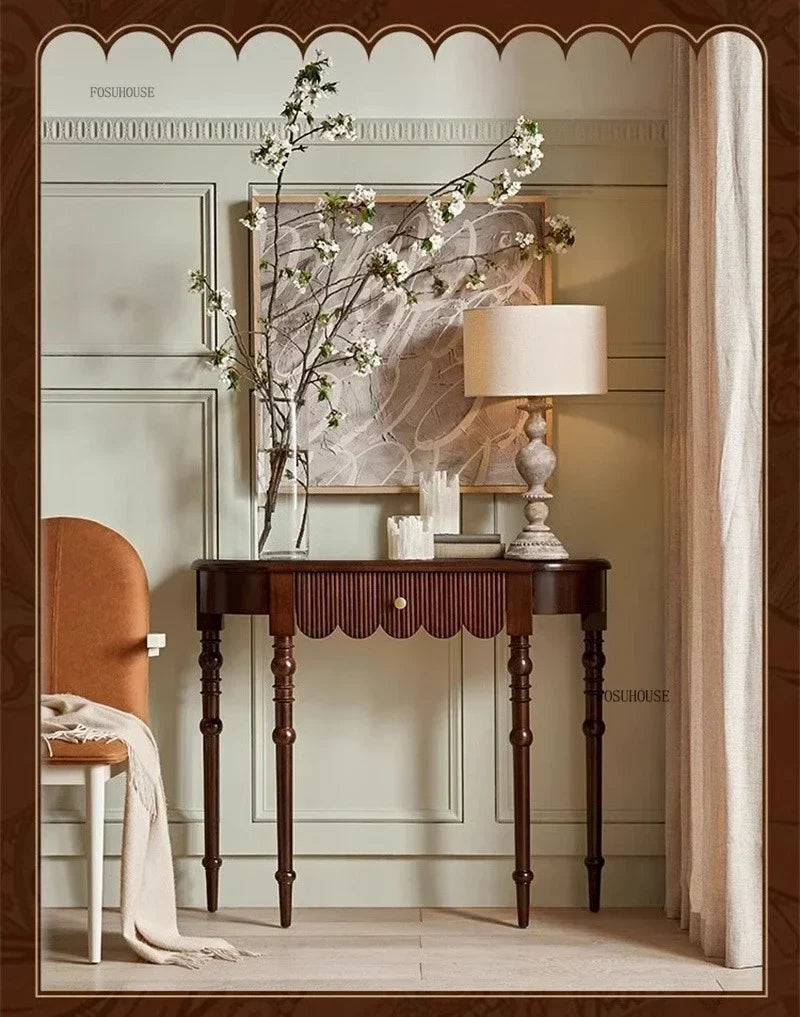 Semicircular Solid Wood Entryway Console Table