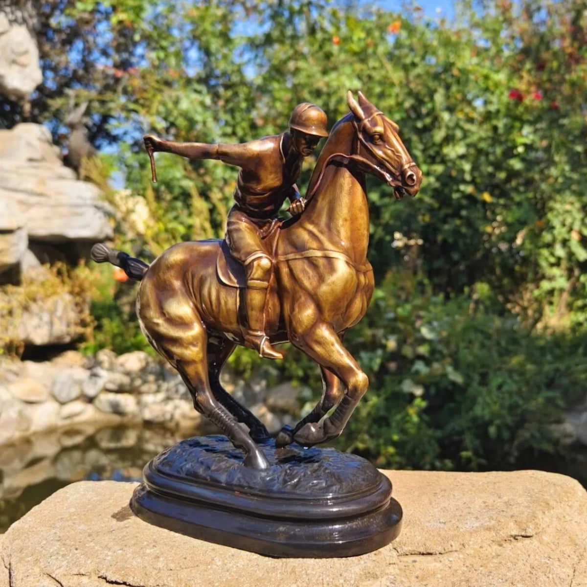 Bronze Polo Player on Horseback Sculpture