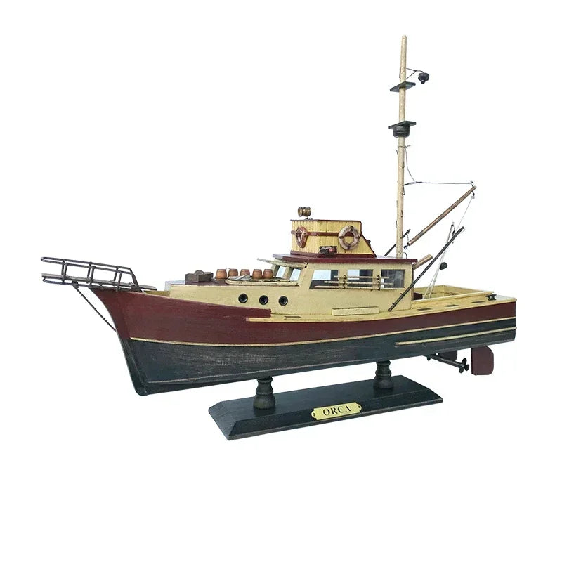 Solid Wood Fishing Vessel Model Sculpture