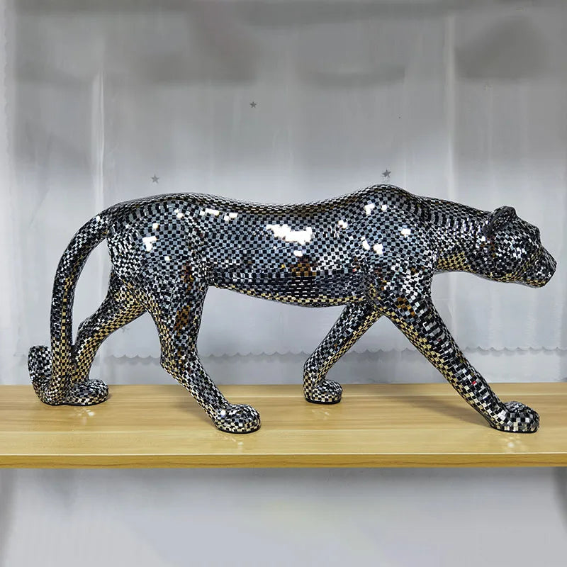 Mirror-Tile Leopard Sculpture