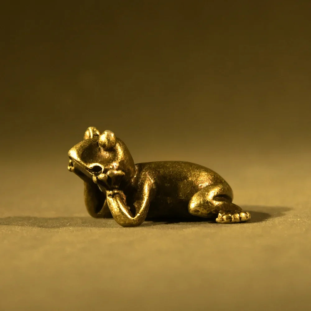 Miniature Brass Frog Incense Holder Sculpture