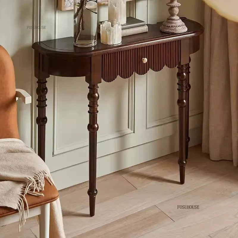 Semicircular Solid Wood Entryway Console Table