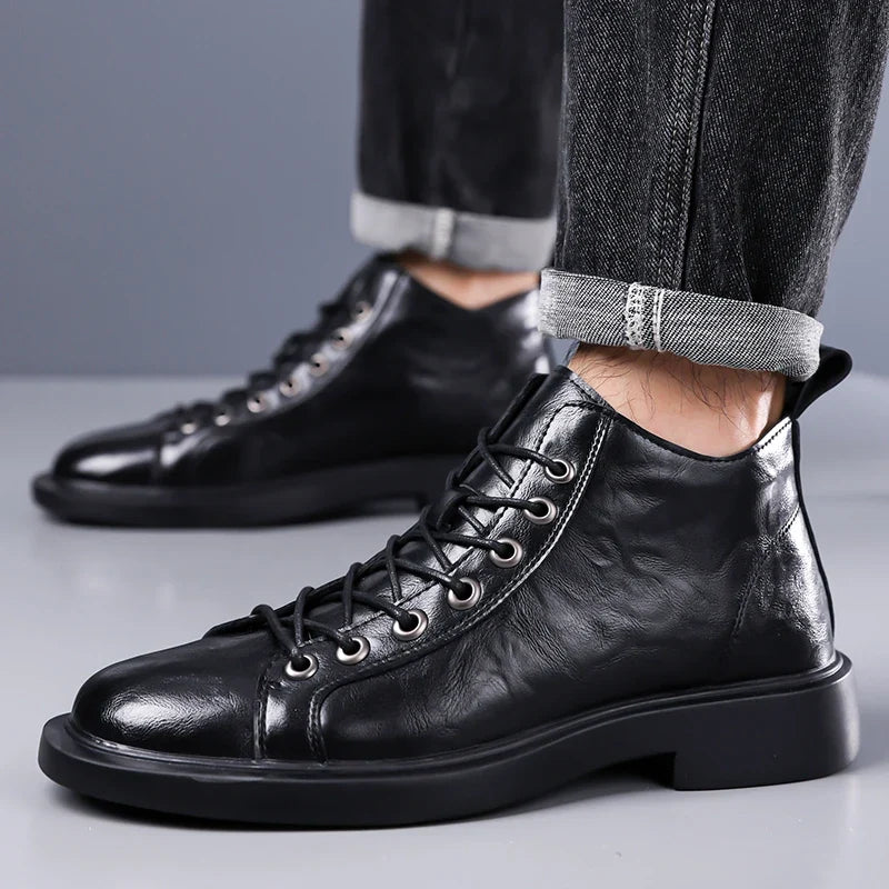 The Beckett — High-Top Lace-Up Boot in Tumbled Leather