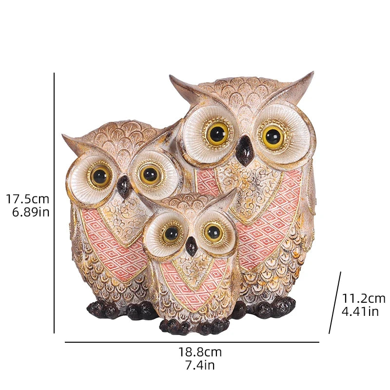 Gold and Red Owl Family Figurine