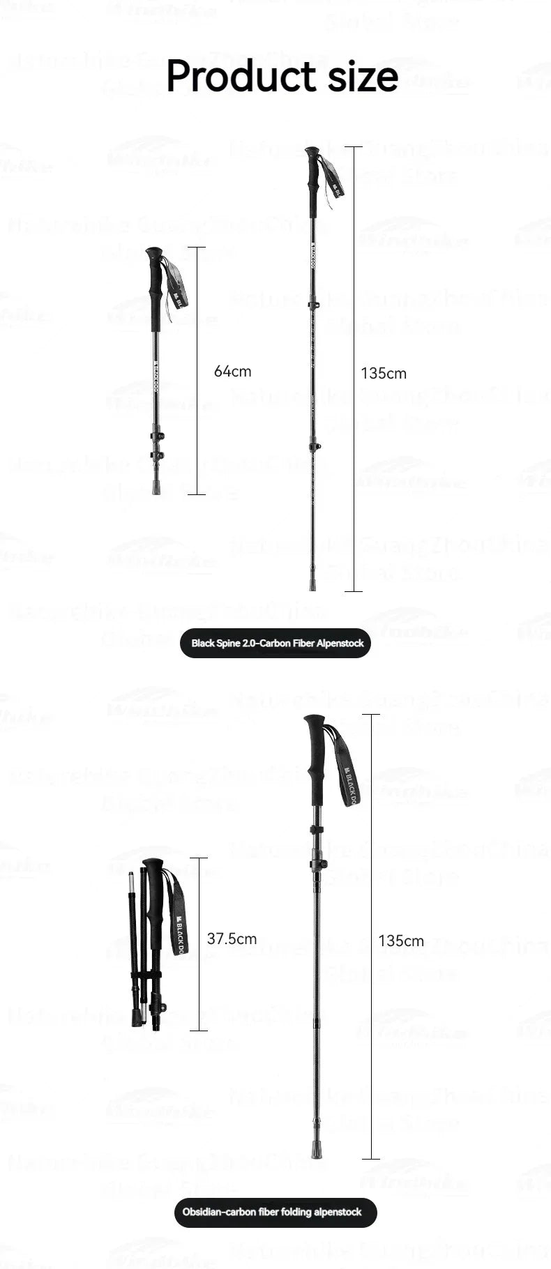 BLACKDOG Carbon Fiber Trekking Pole Portable Ultralight Three Section Folding / Telescopic Walking Hiking Anti-Skid Stick Adjustable Climbing Cane Rod 1pc