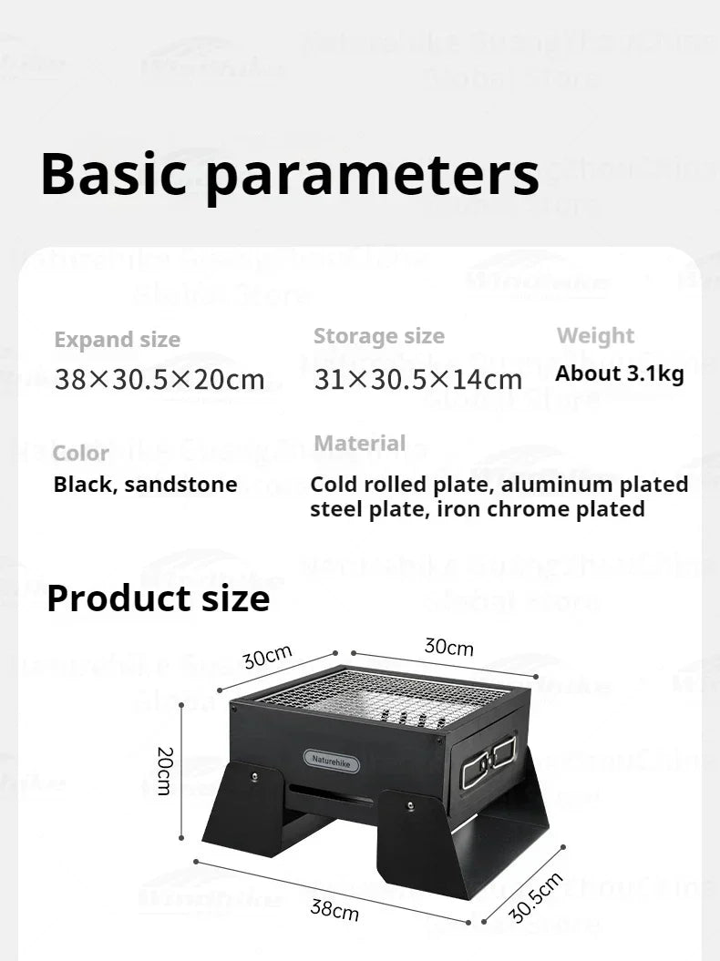 Naturehike Folding Charcoal Grill Outdoor Portable 1-2 Persons BBQ Desk Tabletop Stove Furnance Camping Picnic Barbecue Burner Cooking Grill Stand