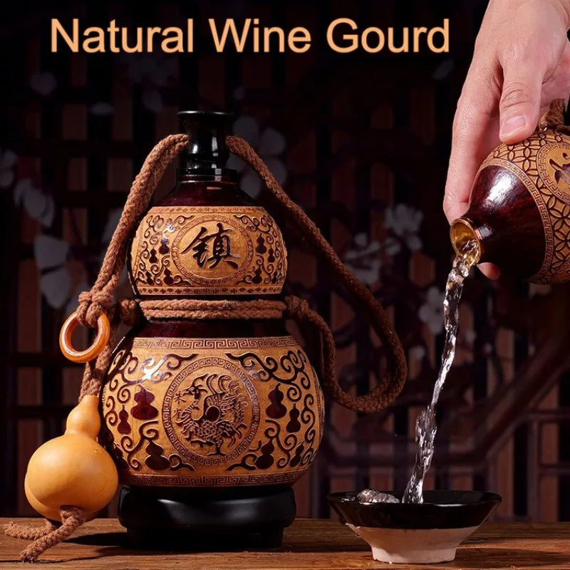 Hand-Carved Natural Gourd Wine Flask