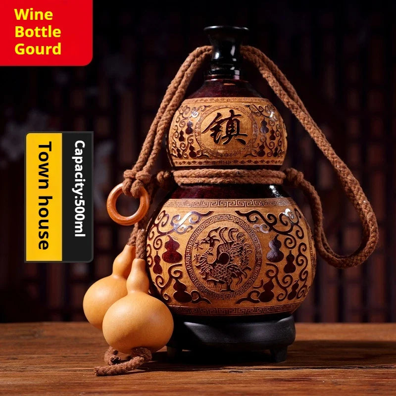 Hand-Carved Natural Gourd Wine Flask