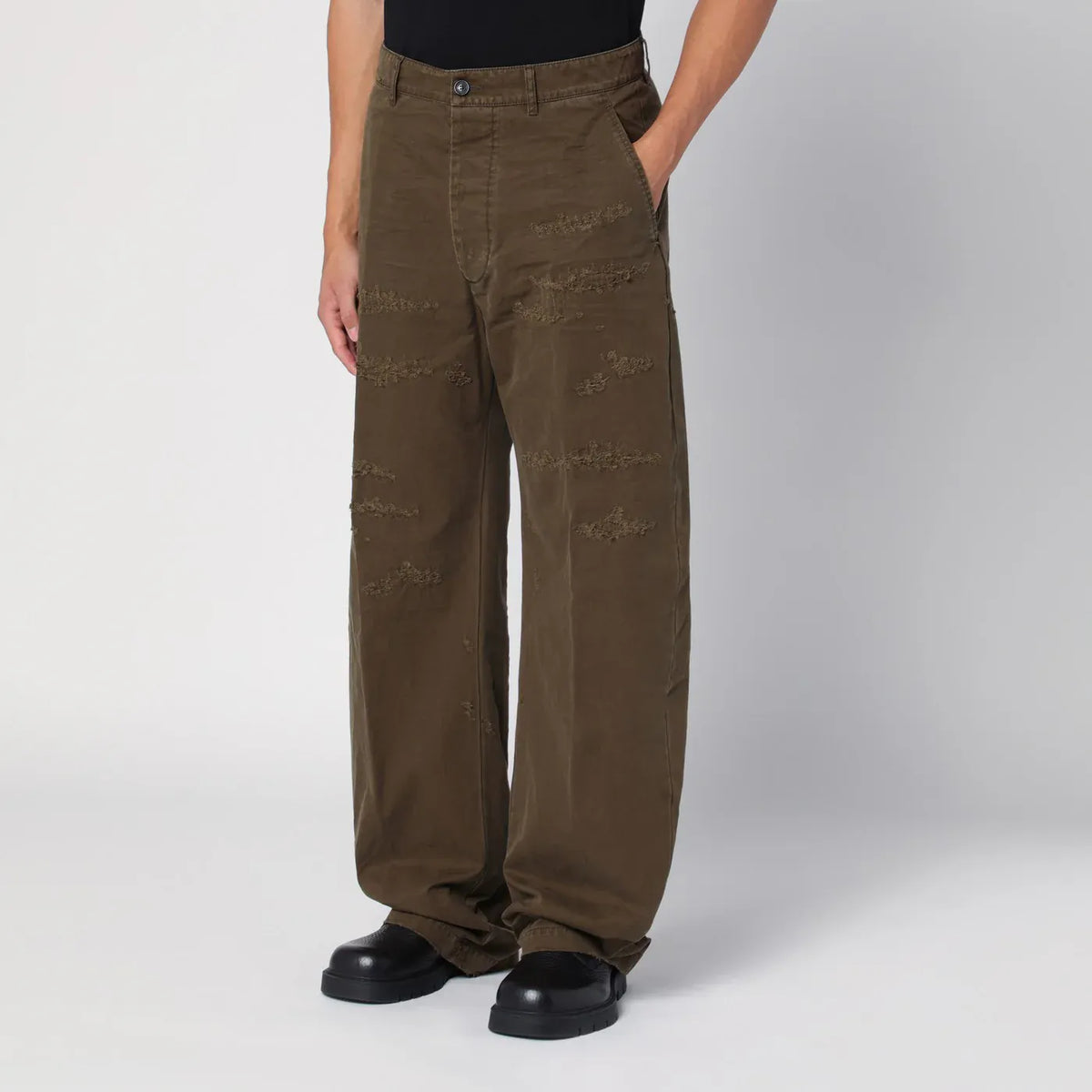 Dsquared2 - Military green wide trousers with wear