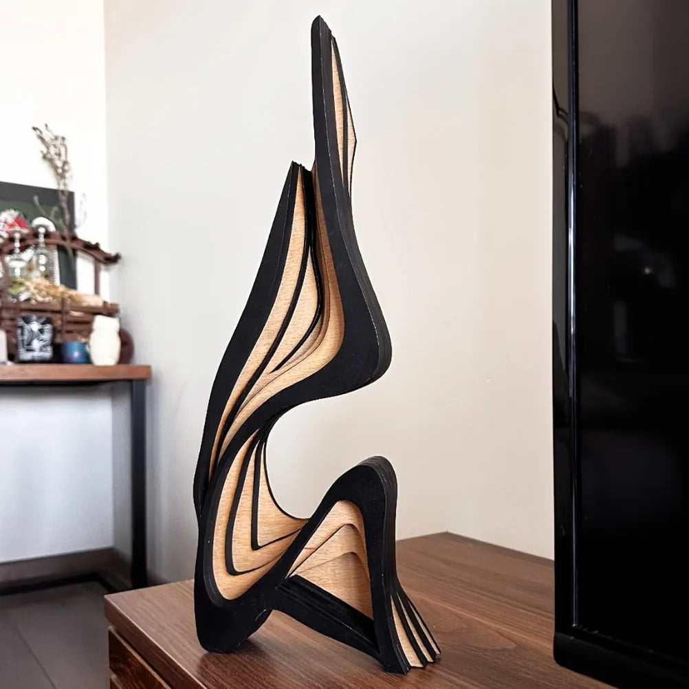 Layered Abstract Wood Flame Sculpture