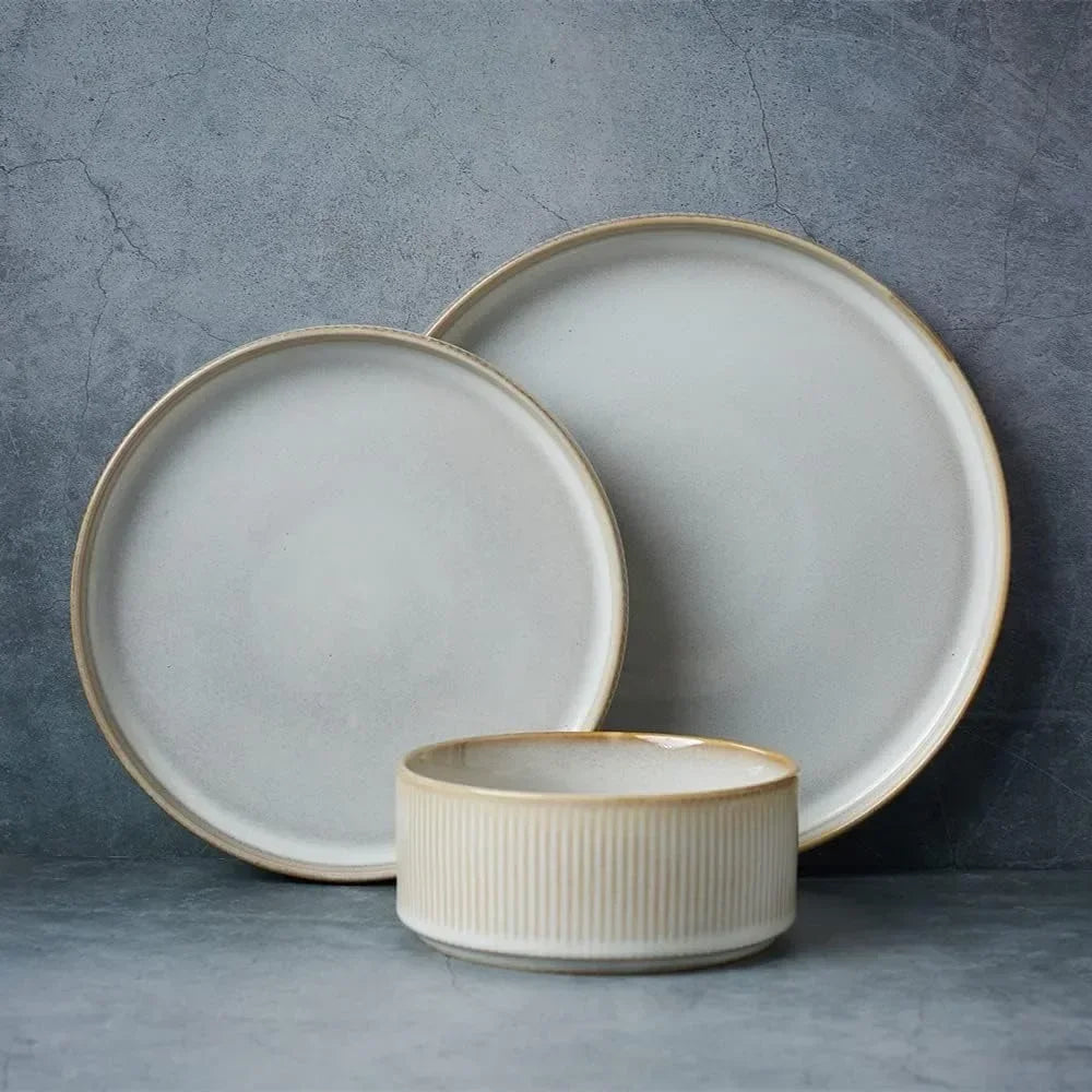 Ribbed Stoneware Dinnerware Set for Four