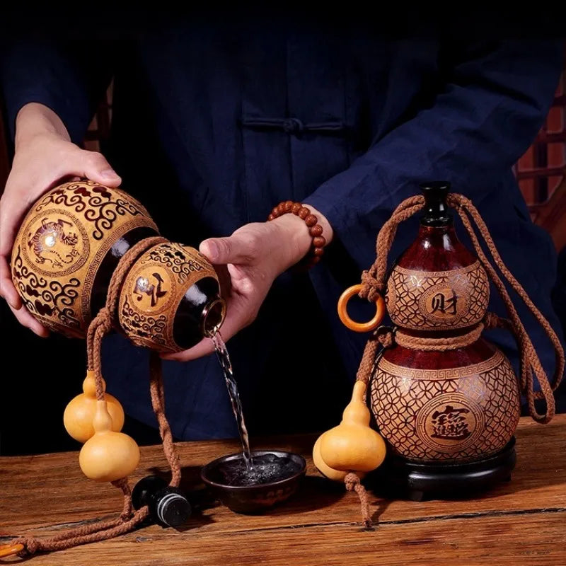 Hand-Carved Natural Gourd Wine Flask