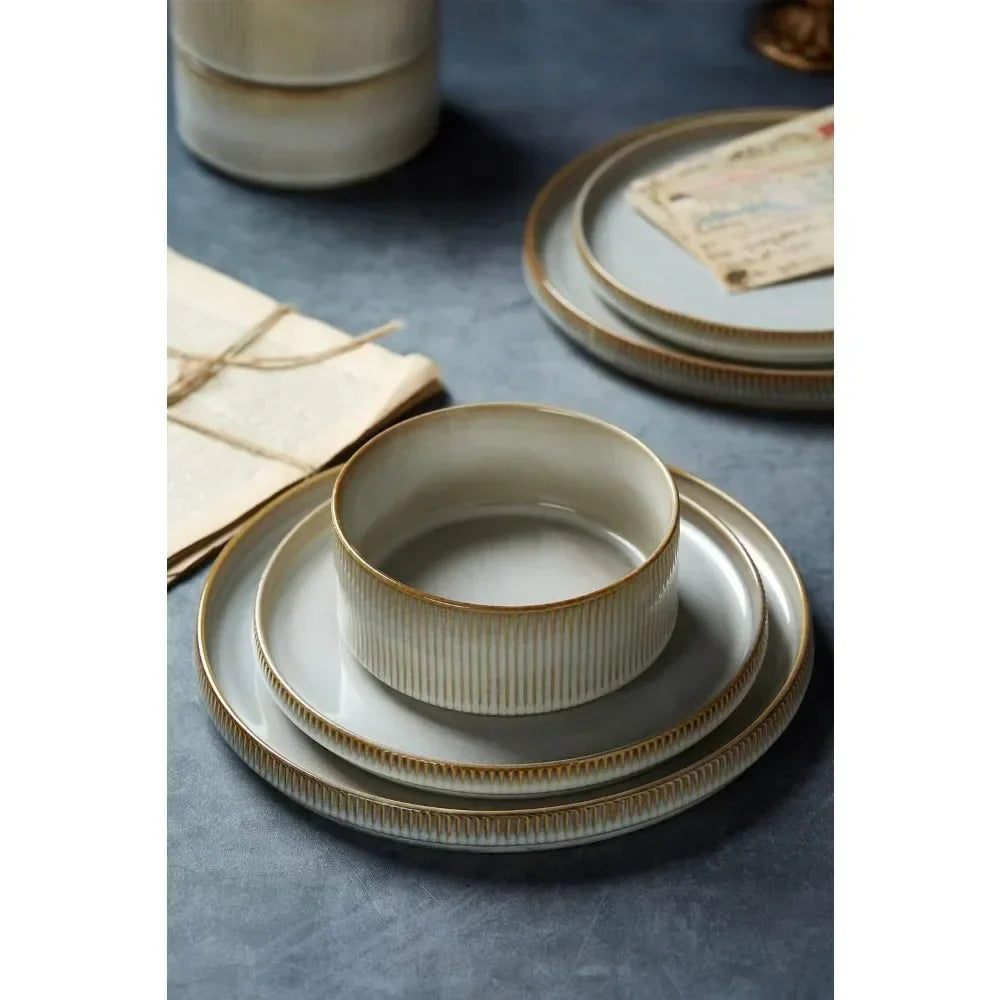 Ribbed Stoneware Dinnerware Set for Four