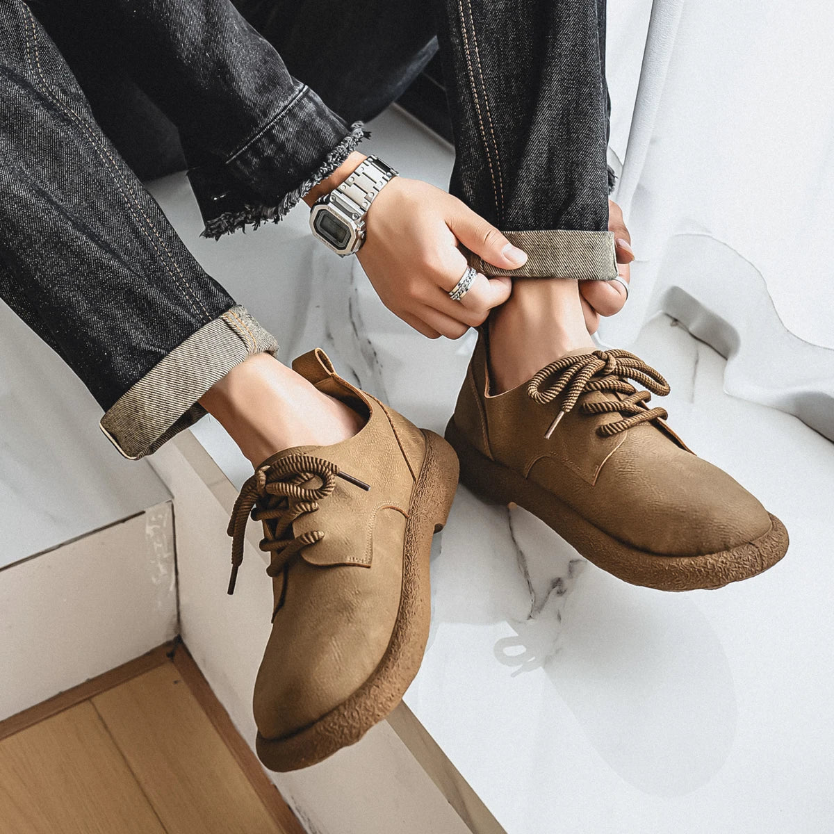 Low-Seam Round-Toe Oxford
