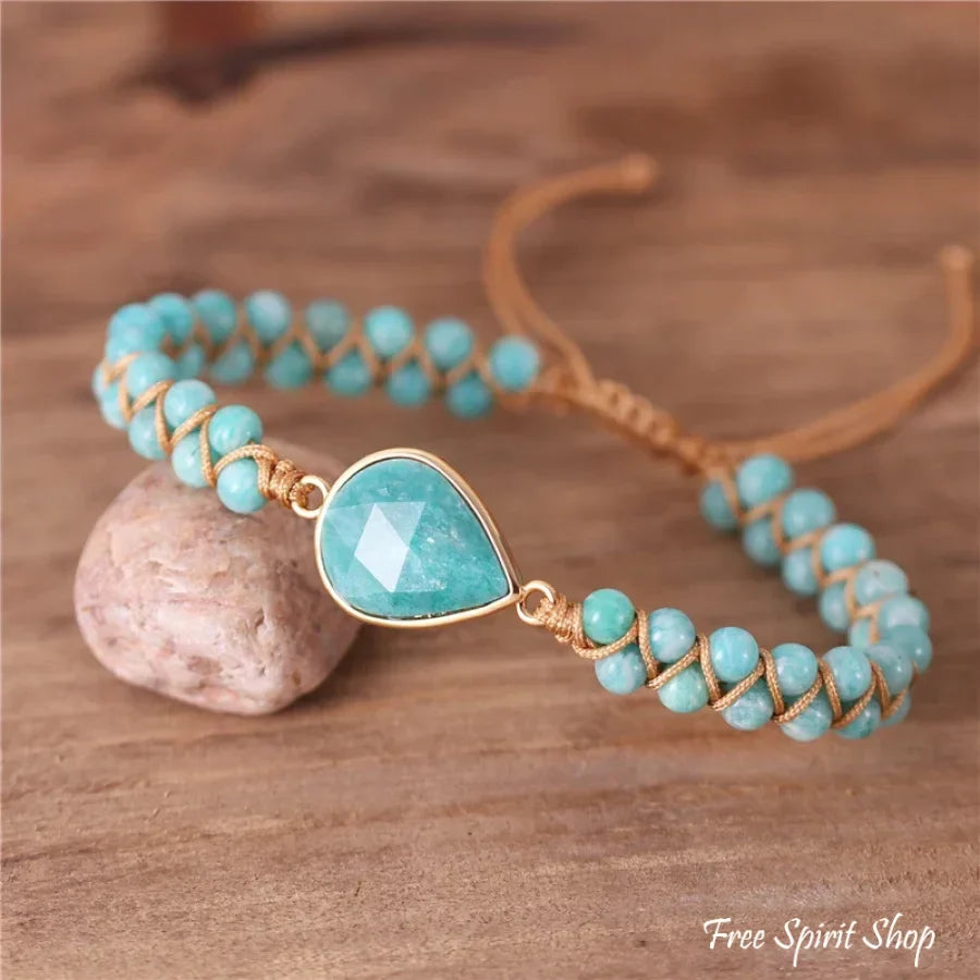 Natural Amazonite Teardrop Adjustable Bead Bracelet