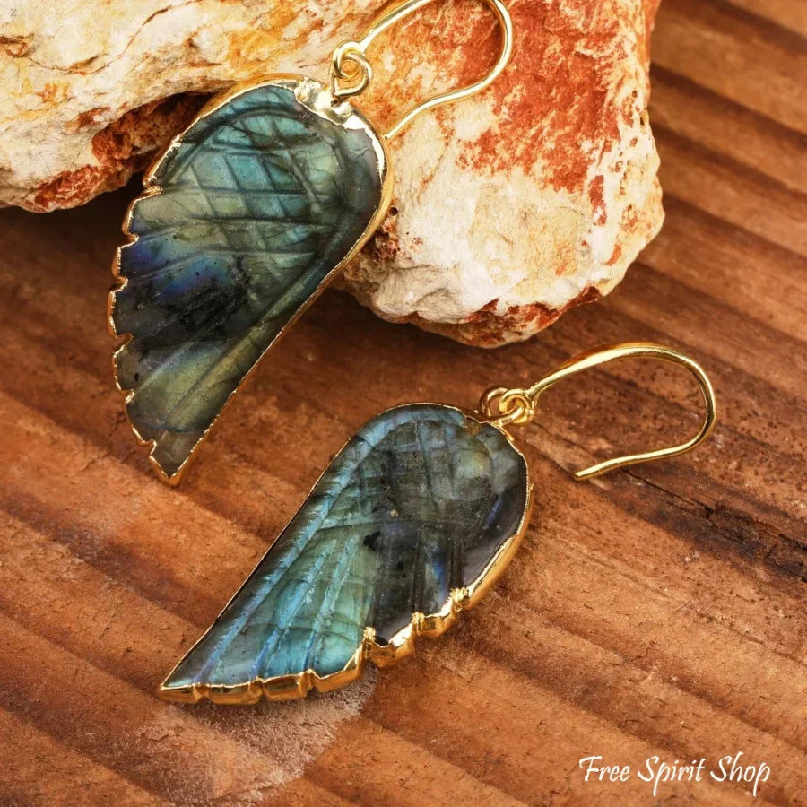Natural Labradorite Angel Wings Earrings