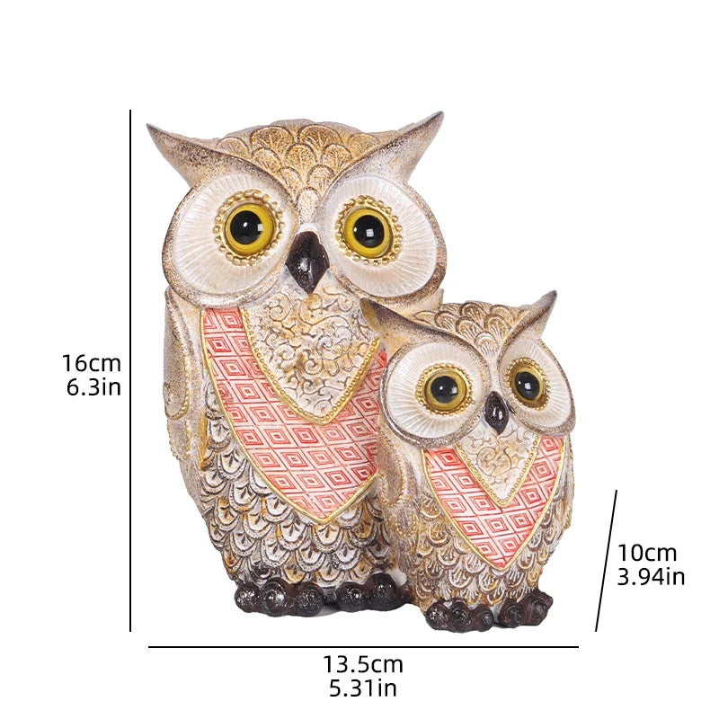 Gold and Red Owl Family Figurine